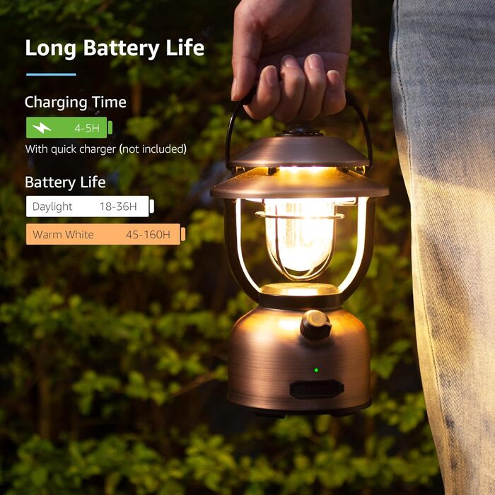 Акумуляторний кемпінговий ліхтар, ретро-кемпінговий ліхтар Lepro 1000 люмен із регульованою яскравістю, 2500K теплий білий та 5000K холодний білий, для кемпінгу та пікніків, внутрішнього освітлення, декоративного освітлення, надзвичайних ситуацій тощо.