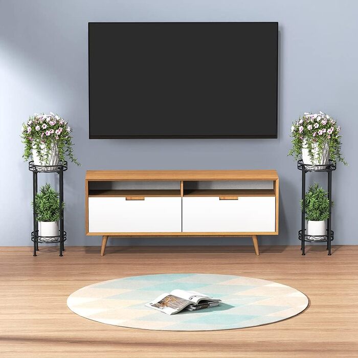 Металева підставка для рослин Bomblap, підставка для квітів 70 x 30 см, підставка для кімнатних рослин, висока 2-ярусна підставка для квіткових горщиків, тримач для квіткових горщиків для використання в приміщенні та на вулиці, чорний колір