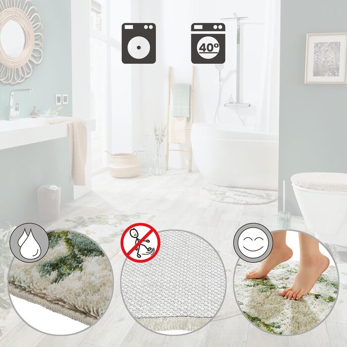 Килимок для ванної Erwin Mller, килимок для ванної, килимок для ванної з листям евкаліпта зеленого кольору, круглий розмір 80 см Ø - нековзний, м&39який та пухнастий, підходить для теплої підлоги, зелений 80 см (круглий)