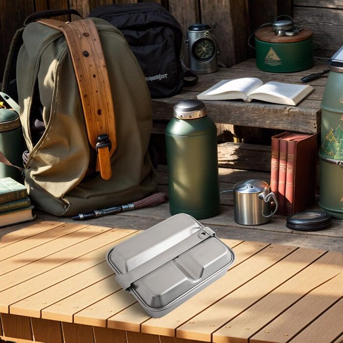 Складаний ланч-бокс з нержавіючої сталі з ручкою для кемпінгу на свіжому повітрі, легкий посуд для походів, подорожей та пікніків