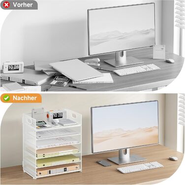 Органайзер для столу VITVITI, 6-ярусний лоток для листів, штабелювані тримачі для файлів, лотки з ручками, канцелярське приладдя для документів A4, паперу, книг, журналів (білий) 6-ярусний білий