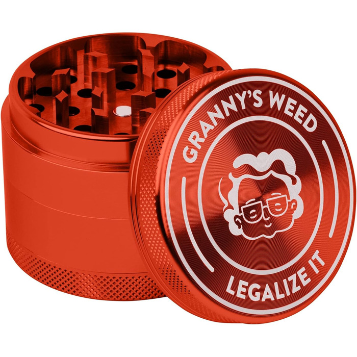 Алюмінієва шліфувальна машина преміум-класу Granny Гостра, як бритва, шліфувальна машина 4 частини в т.ч. штовхач пилку Подрібнювач трав у малиново-червоному кольорі та інші благородні дизайни 5,5 см