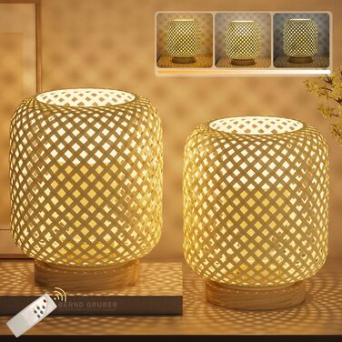 Настільна лампа Klighten з 2 предметів Ротанг з можливістю затемнення в інтер'єрі з натурального бамбука та дерева з акумуляторною