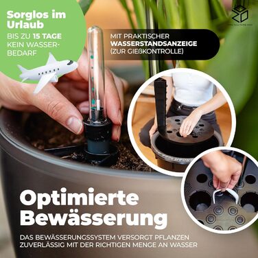 Великий квітковий горщик ZOD для зовнішнього та внутрішнього використання, горщик для квітів із автополивом та підставка для рослин, горщик для гідропоніки (кімнатний та кашпо), срібний, 10 л, 35x35x34 см