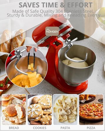 Гачок для тіста HOMGEN для посудомийної машини з нержавіючої сталі Kitchenaid 4.5/5QT Безпечний для кухонного міксера KSM150 K45 K45SS KSM75 KSM175 Заміна