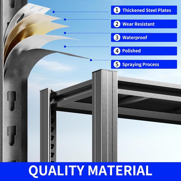 Міцний стелаж, 6-ярусний стелаж для зберігання, металевий підвальний стелаж, розміри (Г x Ш x В) 45 x 120 x 210 см, вантажопідйомність до 1200 кг, стелажі для гаражів та складських приміщень, безригельні стелажі, стелажі для майстерні, чорний.