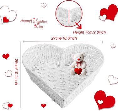 Білий кошик з ротанга у формі серця - плетений кошик ручної роботи для зберігання хліба, фруктів, овочів та прикрас - аксесуари для дому