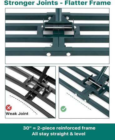 Вирівнювач газону Rasenrakel Міцний граблі для вирівнювання ґрунту, піску (76x25 см) з гаком для підвішування та регульованою ручкою для саду, городу, гольф-полів