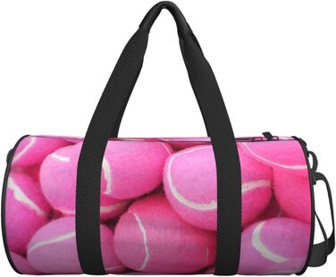 Сумка-дорожня з тенісними м'ячами, з принтом, кругла, великої місткості, для походів, відпустки, ділових поїздок та іншого, світло-рожеві тенісні м'ячі, універсальний розмір