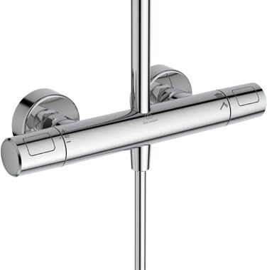 Душова система Ideal Standard Ceratherm T25 N, круглий душовий тропічний лійка, водозаощаджувальна лійка з кількома режимами струменя (12 л/хв при 3 бар), термостат із захистом від опіків Хром (315x510.5x1117 мм)