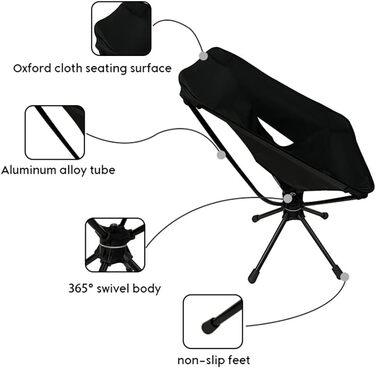 Поворотне крісло Watera Кемпінг Портативне складане крісло 360 Вертлюг з сумкою для перенесення на відкритому повітрі Табір Подорожі Пляж Пікнік Риболовля