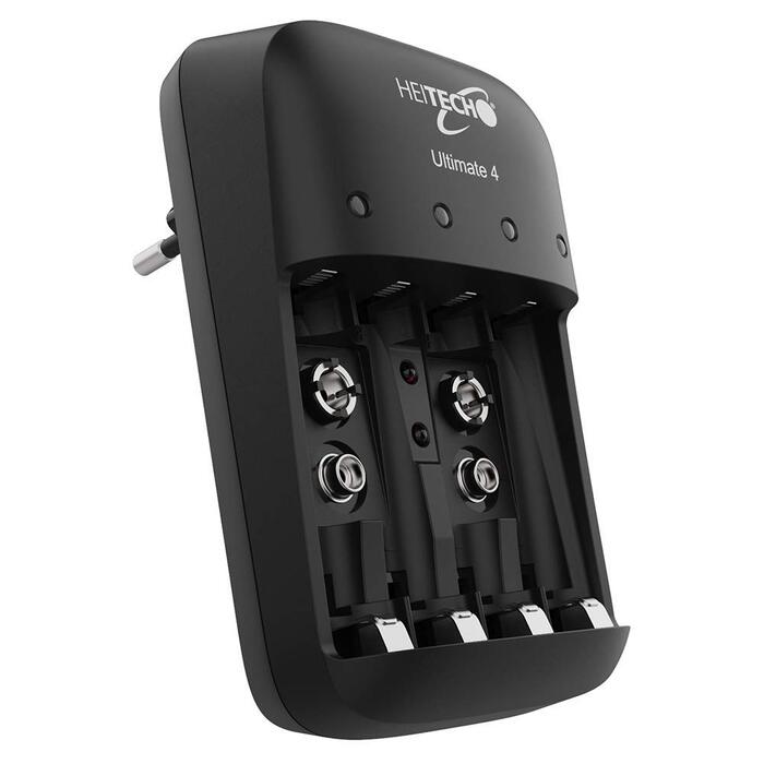 Зарядний пристрій HEITECH Ultimate на 4 батареї - Зарядний пристрій на 4 батареї для заряджання батарей та акумуляторів - Швидкий зарядний пристрій для батарей AAA, AA та 9V NiMH - Зарядний пристрій