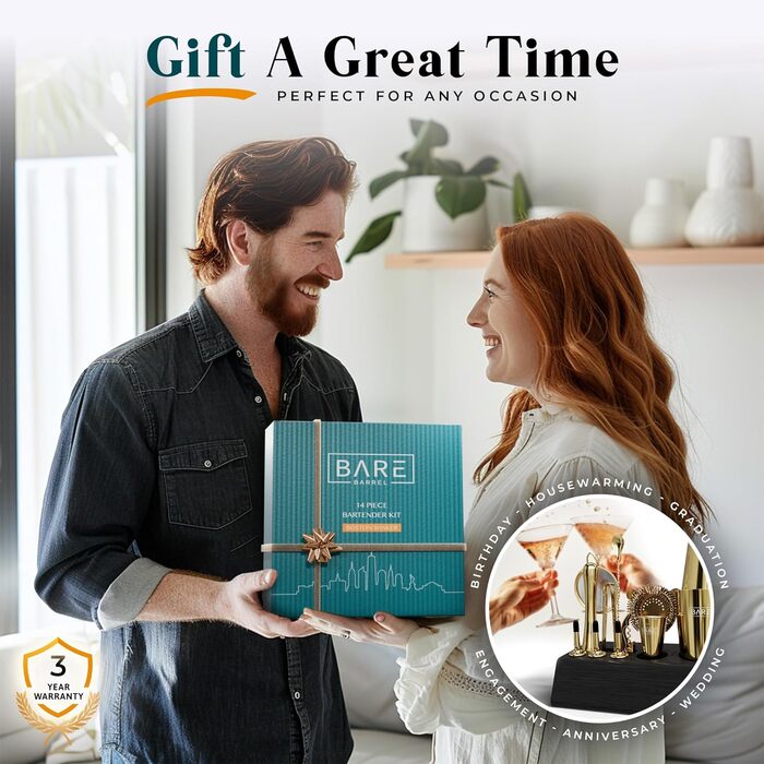 Професійний набір шейкерів для бармена Mixology з 14 предметів для коктейлів Martini (Royal Gold)