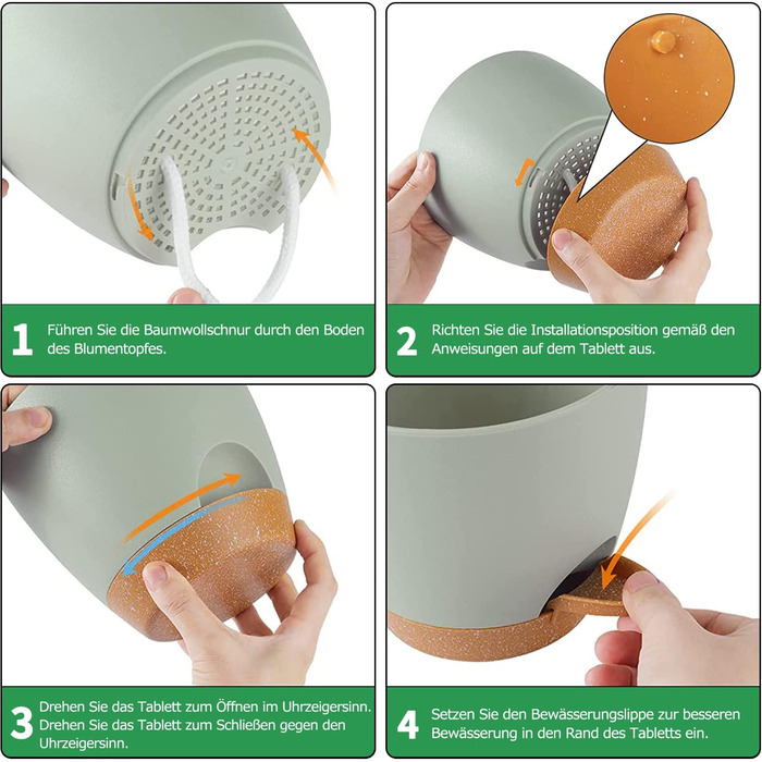 Пластиковий квітковий горщик з блюдцем 20,3/17,7/16,5/15,2/14/12,5 см, набір з 6 предметів, самополивний кашпо, горщик для трав, кухонний набір, кругле кашпо для балкону, сукуленти, кактуси, зелений