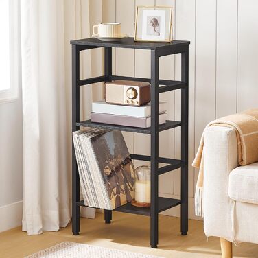 Полиця-драбина HOOBRO, окремостояча полиця, 3-рівнева книжкова полиця, поперечна конструкція, багатофункціональна полиця для зберігання, міцний металевий каркас, індустріальний стиль, для вітальні, спальні, кабінету EBB80CJ01G1 Чорна 40 x 30 x 81 см