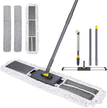 Плоска швабра HEVOL, плоска швабра з регульованою ручкою з нержавіючої сталі 154 см, велика швабра з 2 мікрофібровими насадками та
