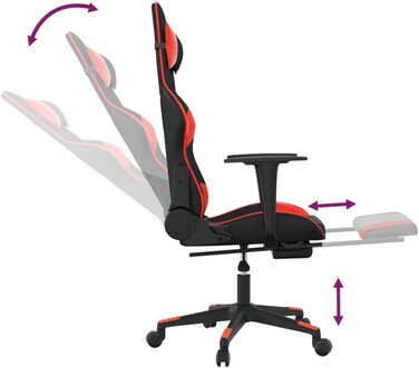 Геймерське крісло з підставкою для ніг, чорно-червона штучна шкіра, регульована спинка, функція повороту на 360 градусів, ергономічний комфорт, міцний матеріал, надійна стійкість, 37 x 45 см (Ш x Г), чорно-червоний