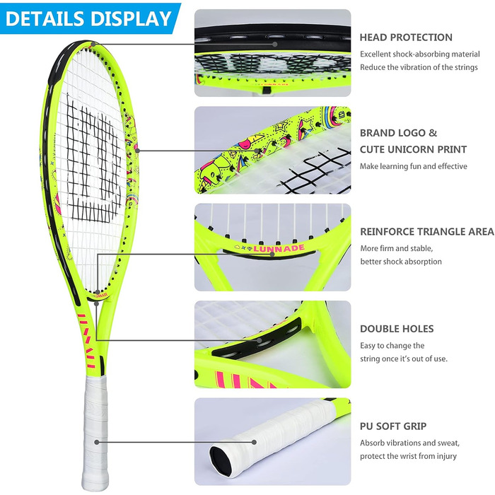 Дитяча тенісна ракетка 23" з чохлом, для дітей 3–12 років, жовта