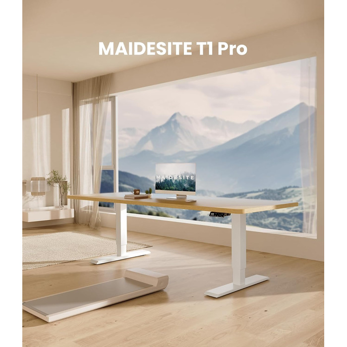 Електричний стіл MAIDeSITe з потужним двигуном, регульованою по висоті рамою столу з двосекційними ніжками та 4 налаштуваннями пам&39яті - T1 Pro (білий)