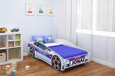 Дитяче ліжко-автомобіль ACMA, дизайн Police, із захистом від падіння, рейковою основою та матрацом (Police 3, 160x80 см ім&39я) 160x80 см ім&39я Police 3