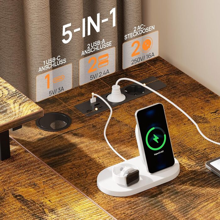 Г-подібний стіл на сім столів з полицями для зберігання, ігровий стіл зі світлодіодним освітленням та розетками, комп&39ютерний стіл з підставкою для монітора для домашнього офісу, спальні, вітальні, вінтажний коричневий