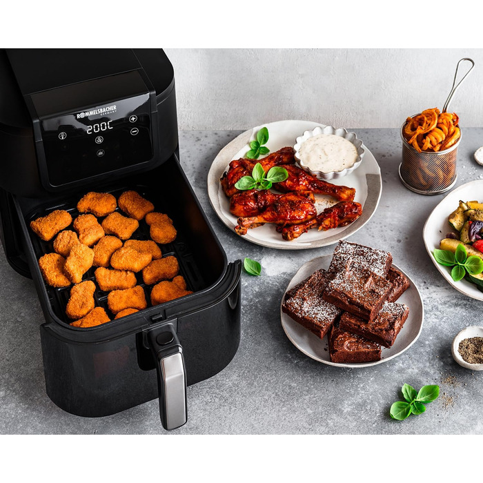 Аерофритюрниця ROMMELSBACHER FRH 1700, XXL-чаша 8 л (21 x 30 см) для 1 кг картоплі фрі, тихий режим 45 дБ(А), 10 програм, 60-200 C, велике вікно з підсвіткою