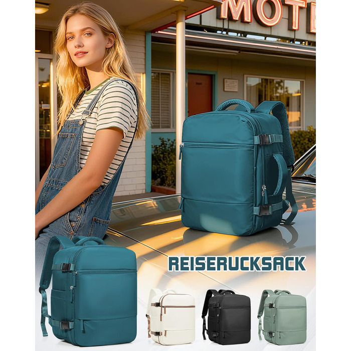 Рюкзак Suradar для ручної поклажі 40x30x20 см для Ryanair, Wizzair, малий рюкзак для ручної поклажі, літак, 24 л, дорожній рюкзак, сумка 40x30x20 см, рюкзак для ручної поклажі під сидінням для ноутбука 15,4 дюйма, колір павиного синього, F-pavion blue 40x