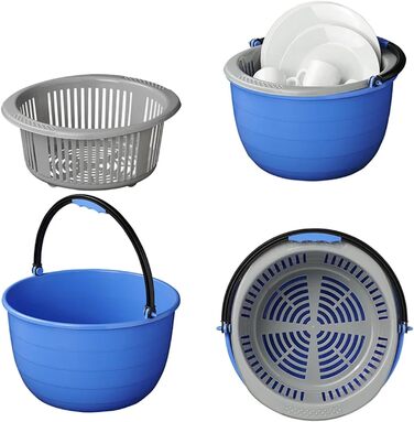 Доступна та якісна 1 х миска для миття посуду з вкладишем для універсального використання 15-літрова кемпінгова миска, кругла Ø35 см, пластикова з ручкою для дому та автофургонів