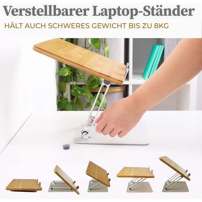 Підставка для ноутбука з дерева HENNEZ, регульована по висоті - для ноутбуків та MacBook - тримач для ноутбука, підставка для столу - ергономічна підставка для ноутбука