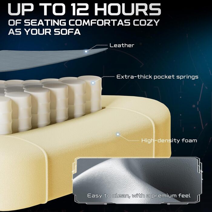 Ергономічне ігрове крісло Verdego з функцією масажу, підголівником та підставкою для ніг, штучна шкіра, регульована спинка 90-145, регульована висота 10 см, ігрове крісло, сіро-чорна штучна шкіра