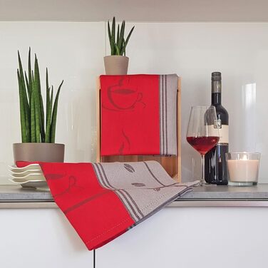 Набір з 5 чайних рушників, 50x70 см, бавовна, кавовий мотив, червоний