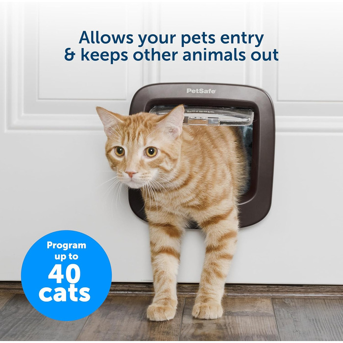 Дверцята для котів PetSafe з мікрочіпом, Exclusive Entry, легке встановлення, ручне 4-стороннє блокування, енергоефективне, захист від протягів, зручне, коричневе, до 7 кг