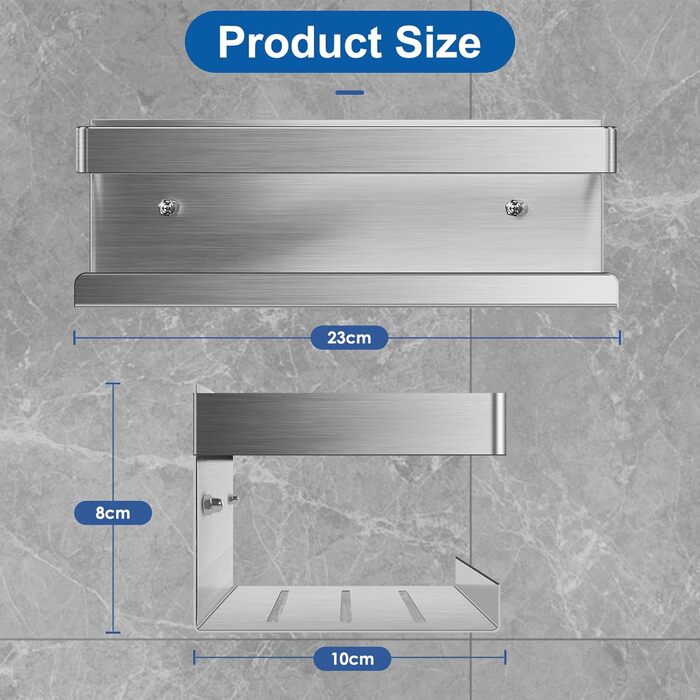 Полиця для душу без свердління, 2 шт., нержавіюча сталь SUS304, органайзер для ванної кімнати, тримач для шампуню та гелю для душу (сріблястий, 2 шт.)