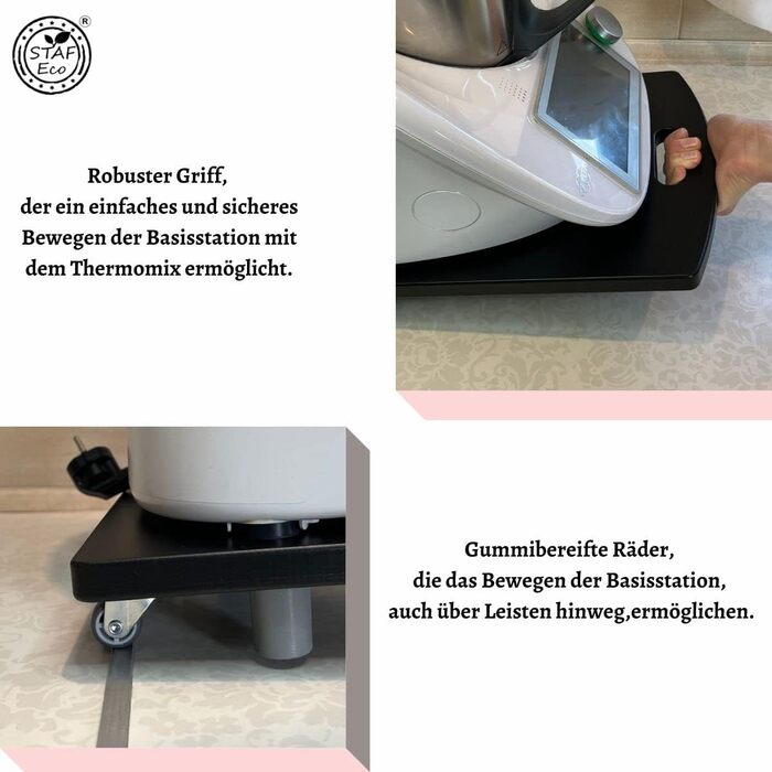 Розсувна дошка для роликової дошки Thermomix TM5 TM6 слайдер без зусиль переміщається та надійно тримається (чорна з дерева)