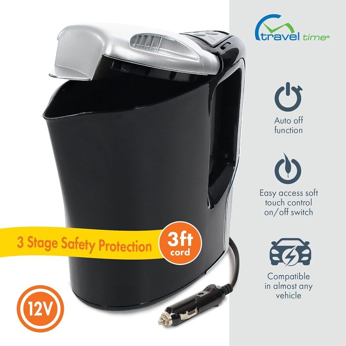 Чайник Travel Time 12 V Smart Pot - універсальна сумісність з більшістю транспортних засобів, легко вмикається та вимикається, зру