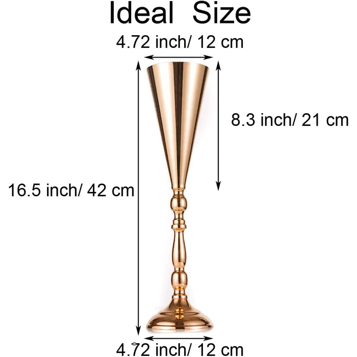 Вази для весільних столів Inweder Труба для весільних столів - 2 шт. Золота металева квіткова ваза Весільний стіл Прикраса весільного столу 42 см Висока ваза Весільні столи для столів День народження Ювілейна вечірка Церемонія прикраси будинку Золото 2 шт