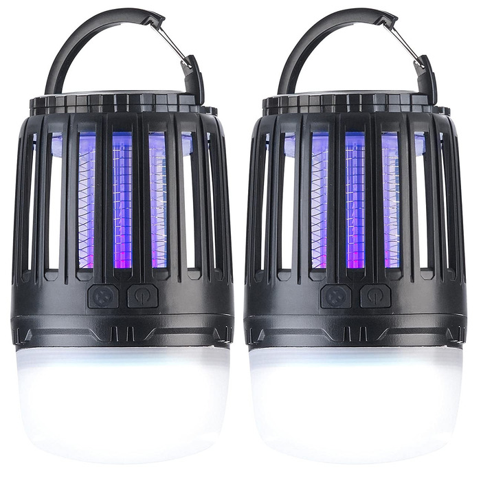 Засіб від комарів Exbuster 2 шт. УФ-засіб від комах 2-в-1 та ліхтар для кемпінгу з акумуляторною батареєю, USB (лампа від комарів, вуличний засіб від комах з акумуляторною батареєю, настільна лампа з батареєю)