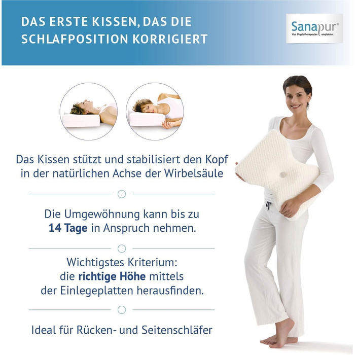Оригінальна подушка Sanapur 4.0 - Варіант MED - Ортопедична подушка для сну на боці, виготовлена в Німеччині з віскопіни/м&39якої піни