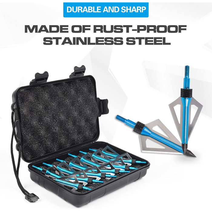 Наконечники стріл 100 гран (вкручувані) — для зовнішнього використання, сині, 12 шт. + пластиковий кейс