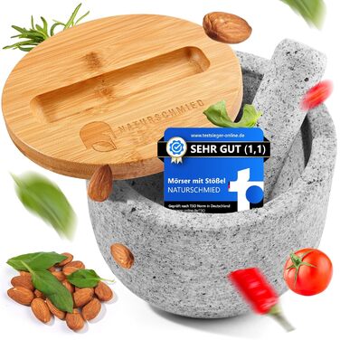 Ступка з пестком і кришкою - Герметичне закриття 2.0 накладка SolidStand 750 мл - Гранітна ступка преміум-класу світло-сірого коль