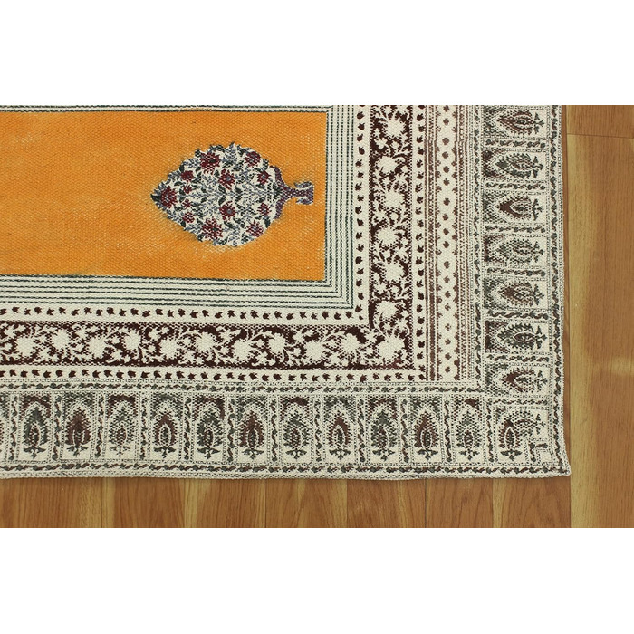 Бежевий, коричневий бавовняний з квітковим принтом Dhurrie Boho Kilim плоского плетіння Критий килим для передпокою Кімнатний деко