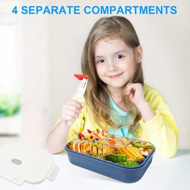 Ланчбокс дитячий з роздільниками 1400 мл, герметичний, з 4 відділеннями та приборами