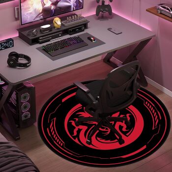 Захисний килимок для ігрових офісних крісел, килимки для крісел для килимів з низьким ворсом та паркетних підлог, круглі килимки для підлоги 120 x 120 см для ігрових кімнат, спалень, віталень та офісів, чорний/червоний
