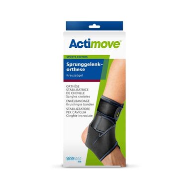 Бандаж на гомілковостопний суглоб Actimove SPORTS EDITION з хрестоподібними віжками - для підвищення стабільності в області щиколотки під час занять спортом - Чорний, універсальний розмір