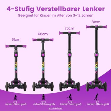 Дитячий самокат YOLEO для 3-12 років, дитячий самокат з 4 регульованими висотами, світлодіодні колеса, що світяться, дитячий самок