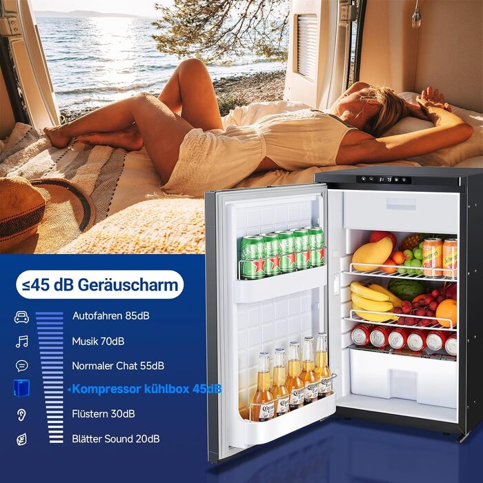 Компресорний холодильник AAOBOSI 83L, холодильник для кемпера з керуванням за допомогою застосунку, 12/24 В постійного струму, автомобільний холодильник зі світлодіодним підсвічуванням, охолоджує до -20 для автомобіля, вантажівки, човна, автофургона, кемп