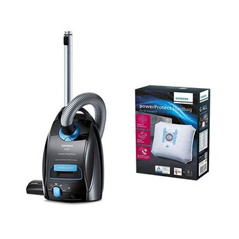 Пилосос Siemens Q5.0 extreme Silence Power EEK B (850 Вт, місткість мішка 4 л, гігієнічний фільтр високої ефективності), чорний мішки для пилососа PowerProtect (тип G All, крім VS01)