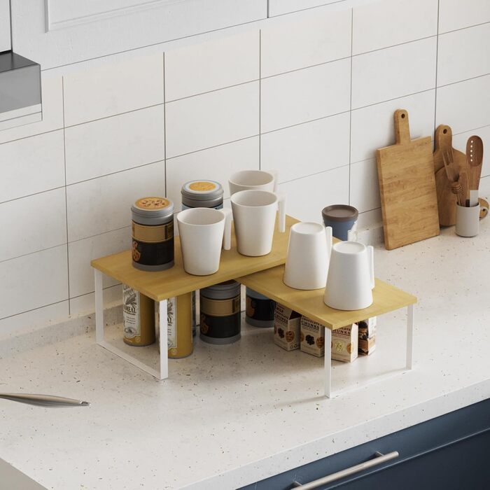 Бамбукова підставка для спецій CADUKE, 4-елементний органайзер для шафи, кухонний органайзер з металевим каркасом, кухонна полиця для шафи, стільниці, шафи, білий