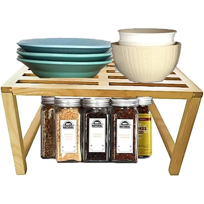 Кухонна полиця Yisen, кухонний органайзер, тримач для спецій, штабелюється, органайзер для полиць з масиву ясена для кухні, для ванної кімнати (комплект з 2 шт.)