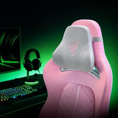 Подушка для шиї та голови Razer для ігрових крісел ергономічна форма - набивка з піни з ефектом пам&39яті - обгорнута плюшевим рожевим оксамитом - кварцова